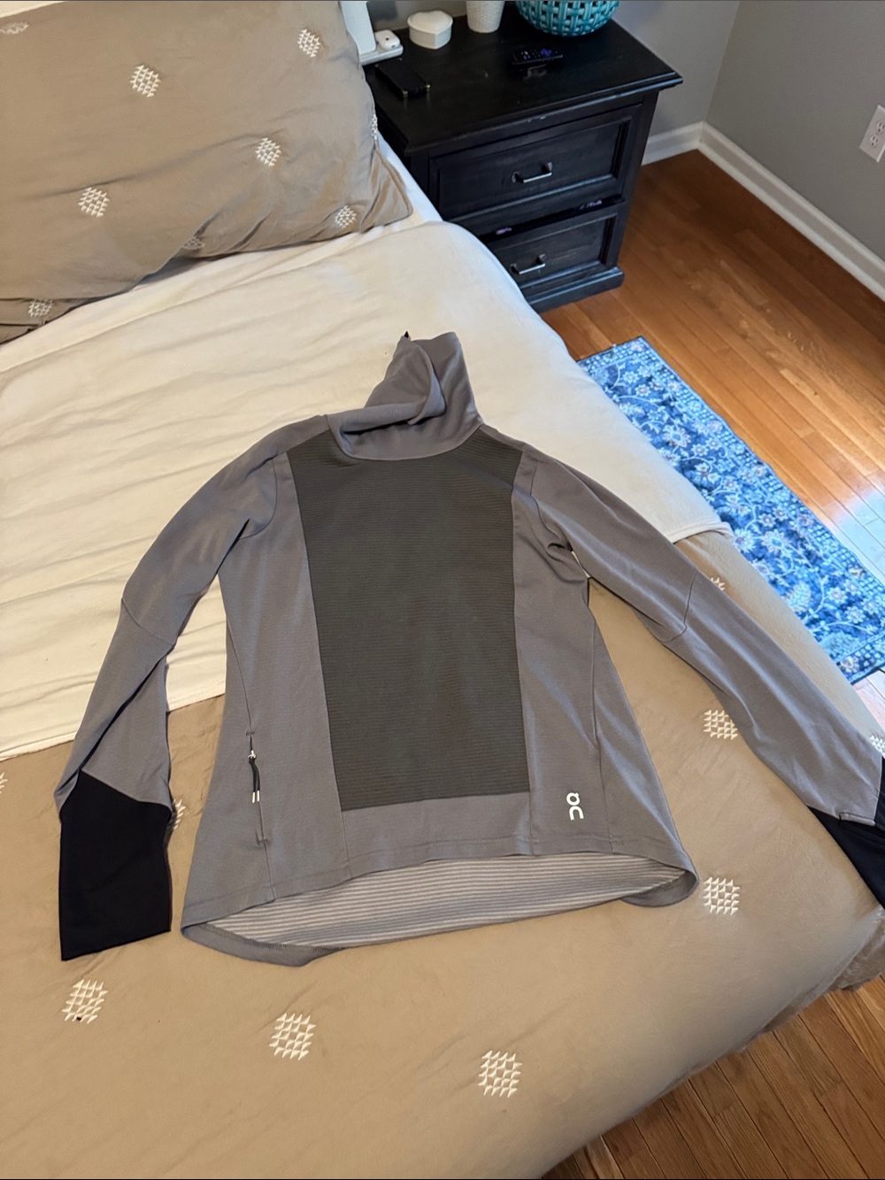 On Running Light Gray Striped Turtleneck Top